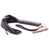 Черная кожаная плеть с удобной ручкой - 50 см. - Crazy Handmade - купить с доставкой в Находке