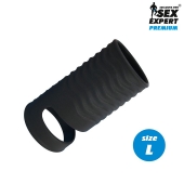 Черная открытая насадка на пенис с кольцом для мошонки L-size - 8,5 см. - Sex Expert - в Находке купить с доставкой