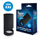 Черная открытая насадка на пенис с кольцом для мошонки XXL-size - 9,4 см. - Sex Expert - в Находке купить с доставкой