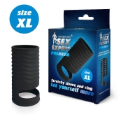 Черная открытая насадка на пенис с кольцом для мошонки XL-size - 8,9 см. - Sex Expert - в Находке купить с доставкой