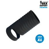 Черная открытая насадка на пенис с кольцом для мошонки XL-size - 8,9 см. - Sex Expert - в Находке купить с доставкой