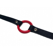 Красный кляп-кольцо на черных кожаных ремешках - БДСМ Арсенал - купить с доставкой в Находке