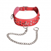 Красный кожаный ошейник с карабином и поводком - Sitabella - купить с доставкой в Находке