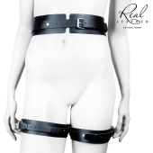 Черный кожаный пояс с гартерами - S-M - Notabu - купить с доставкой в Находке