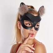 Черная кожаная маска  Кошечка  с мехом - Sitabella - купить с доставкой в Находке