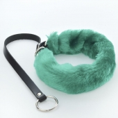 Зеленый меховой ошейник с кожаным поводком - Sitabella - купить с доставкой в Находке