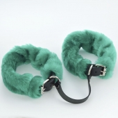Черные кожаные оковы со съемной зеленой опушкой - Sitabella - купить с доставкой в Находке