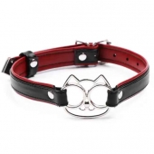 Черно-красный ошейник с мордочкой кошечки - Notabu - купить с доставкой в Находке