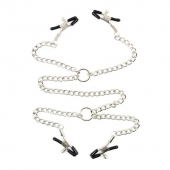 Серебристые зажимы для сосков и половых губ на тонкой цепочке - Notabu - купить с доставкой в Находке