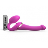 Ярко-розовый безремневой страпон Multi Orgasm Size S с клиторальной стимуляцией - Strap-on-me - купить с доставкой в Находке