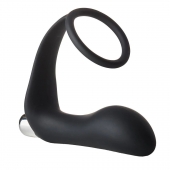 Черное эрекционное кольцо с вибропробкой Vibrating Anal Plug With Cockring - Dream Toys - в Находке купить с доставкой
