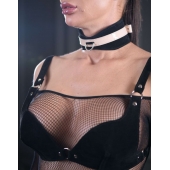 Черно-бежевый замшевый ошейник Sex Game - БДСМ Арсенал - купить с доставкой в Находке