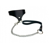 Черный кожаный ошейник Black Phoenix с поводком - БДСМ Арсенал - купить с доставкой в Находке