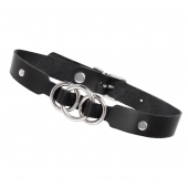 Черный кожаный ошейник со связанными кольцами - Pecado - купить с доставкой в Находке