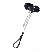 Черный кожаный ошейник-воротник с поводком - Pecado - купить с доставкой в Находке