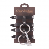 Черные однослойные наручники из натуральной кожи - Crazy Handmade - купить с доставкой в Находке