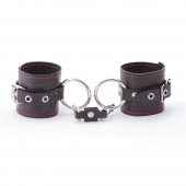Черные однослойные кожаные наручники с контрастной строчкой - Crazy Handmade - купить с доставкой в Находке