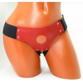 Красные кожаные трусики для страпона - БДСМ Арсенал - купить с доставкой в Находке