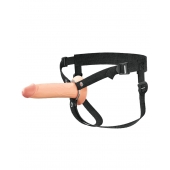 Телесный полый страпон на черных ремнях Hollow Silicone Strap-on - 17,8 см. - Pipedream - купить с доставкой в Находке