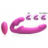 Розовый безремневой страпон с вибрацией и функцией расширения Inflatable Ergo-Fit Strapless Strap-On - XR Brands - купить с доставкой в Находке