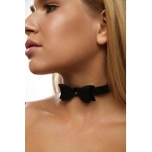 Черный кожаный однослойный чокер с бабочкой - Crazy Handmade - купить с доставкой в Находке