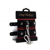 Черные наручники с красной подкладкой, строчками и скругленными ремешками - Crazy Handmade - купить с доставкой в Находке