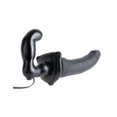 Черный страпон с вагинальной пробкой Deluxe Vibrating Penetrix Strap-On - 19 см. - Pipedream - купить с доставкой в Находке