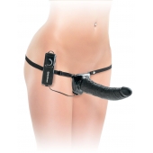Черный страпон с вагинальной пробкой Deluxe Vibrating Penetrix Strap-On - 19 см. - Pipedream - купить с доставкой в Находке