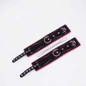 Черно-розовые кожаные оковы с розовой строчкой - Crazy Handmade - купить с доставкой в Находке