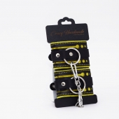 Черно-желтые кожаные наручники с жёлтой строчкой - Crazy Handmade - купить с доставкой в Находке