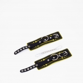 Черно-желтые кожаные наручники с жёлтой строчкой - Crazy Handmade - купить с доставкой в Находке