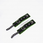 Черно-зеленые кожаные наручники с зеленой строчкой - Crazy Handmade - купить с доставкой в Находке