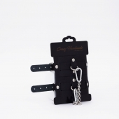 Черные кожаные оковы с хромированной фурнитурой - Crazy Handmade - купить с доставкой в Находке