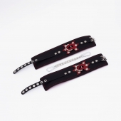 Черные кожаные оковы с красным декором и строчкой - Crazy Handmade - купить с доставкой в Находке