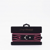 Черно-розовый кожаный ошейник с розовой строчкой - Crazy Handmade - купить с доставкой в Находке