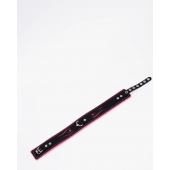 Черно-розовый кожаный ошейник с розовой строчкой - Crazy Handmade - купить с доставкой в Находке