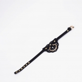 Черный фигурный кожаный ошейник с золотистой фурнитурой - Crazy Handmade - купить с доставкой в Находке