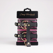 Черные кожаные оковы с розовой строчкой - Crazy Handmade - купить с доставкой в Находке