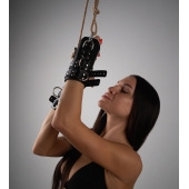 Черные высокие кожаные наручники для подвешивания - Crazy Handmade - купить с доставкой в Находке