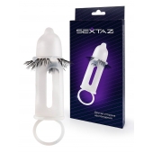 Эластичная насадка на пенис с подхватом мошонки и стимулирующими «ресничками» - Sextaz - в Находке купить с доставкой