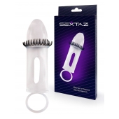 Закрытая насадка на пенис с подхватом мошонки и стимулирующими «ресничками» - Sextaz - в Находке купить с доставкой