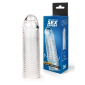 Прозрачная закрытая насадка на пенис с ребрышками - 16 см. - Sex Expert - в Находке купить с доставкой