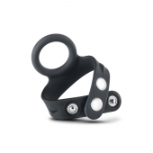 Черное эрекционное кольцо с подхватом мошонки на кнопках VS6 - Blush Novelties - в Находке купить с доставкой