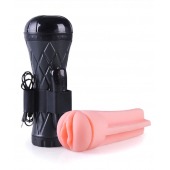 Телесный мастурбатор-вагина в черной колбе с вибрацией - Boys of Toys - в Находке купить с доставкой