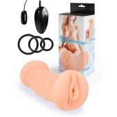 Телесный двусторонний мастурбатор с вибропулей и эрекционными кольцами в комплекте - Sexy Girl - в Находке купить с доставкой