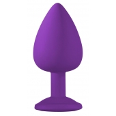 Большая фиолетовая анальная пробка Emotions Cutie Large с голубым кристаллом - 10 см. - Lola Games - купить с доставкой в Находке