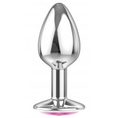 Малая серебристая анальная пробка Diamond Pink Sparkle Small с розовым кристаллом - 7 см. - Lola Games - купить с доставкой в Находке