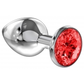 Большая серебристая анальная пробка Diamond Red Sparkle Large с красным кристаллом - 8 см. - Lola Games - купить с доставкой в Находке