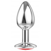 Малая серебристая анальная пробка Diamond Red Sparkle Small с красным кристаллом - 7 см. - Lola Games - купить с доставкой в Находке