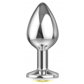 Большая серебристая анальная пробка Diamond Yellow Sparkle Large с жёлтым кристаллом - 8 см. - Lola Games - купить с доставкой в Находке